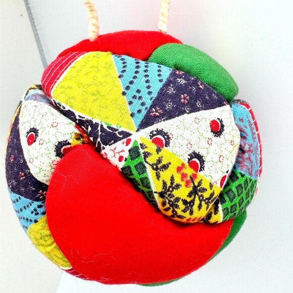 Vintage Quilted Patchwork Fabric Ball Christmas Ornament Set of 2 Boho Rustic - Picture 3 of 11